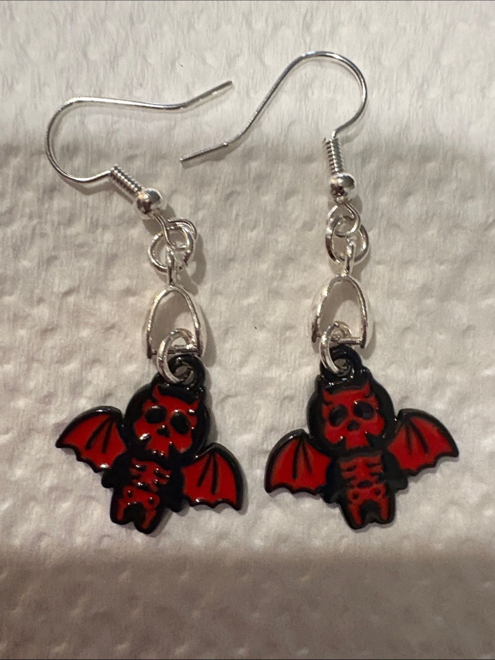 Red Bat Skull Dangle Earrings - Women's Gothic Jewelry -2 pairs for $18